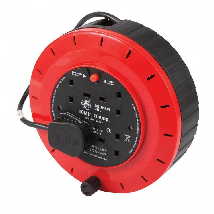 JOJO 10M Extension Cable Reel 4Socket 240v 10a