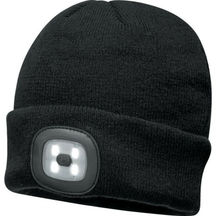 Portwest Black Beanie Hat With LED