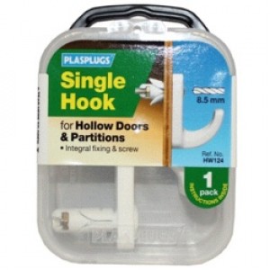 Plasplugs Hollow Door  Hook White