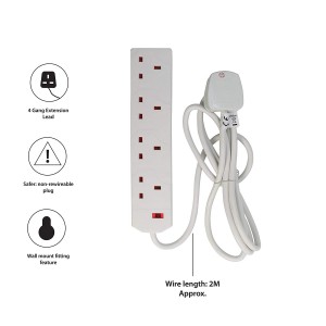 Pifco 4 Way UK 3Pin Plug 13A 250V Extension Lead with 2m Cable