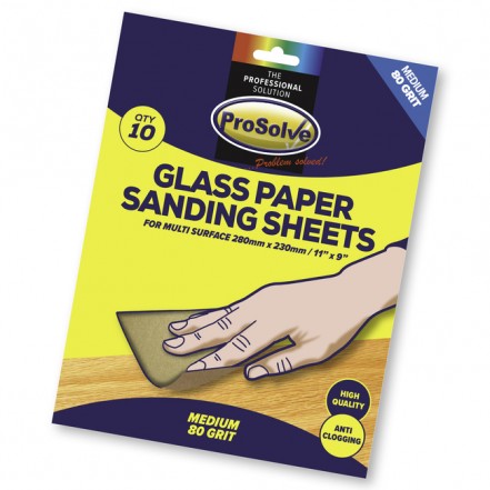 Prosolve Glass Paper Sanding Sheets 9" x 11" Pk.10 80 Grit
